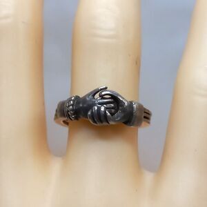 Victorian Sterling Silver Irish Fede Gimmel Ring Size 5